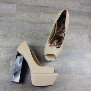 Peep Toe Platform Block Heel Pump